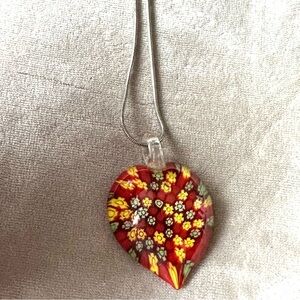 Handcrafted Art Glass Heart Pendant Silver Chain 16 Inches
